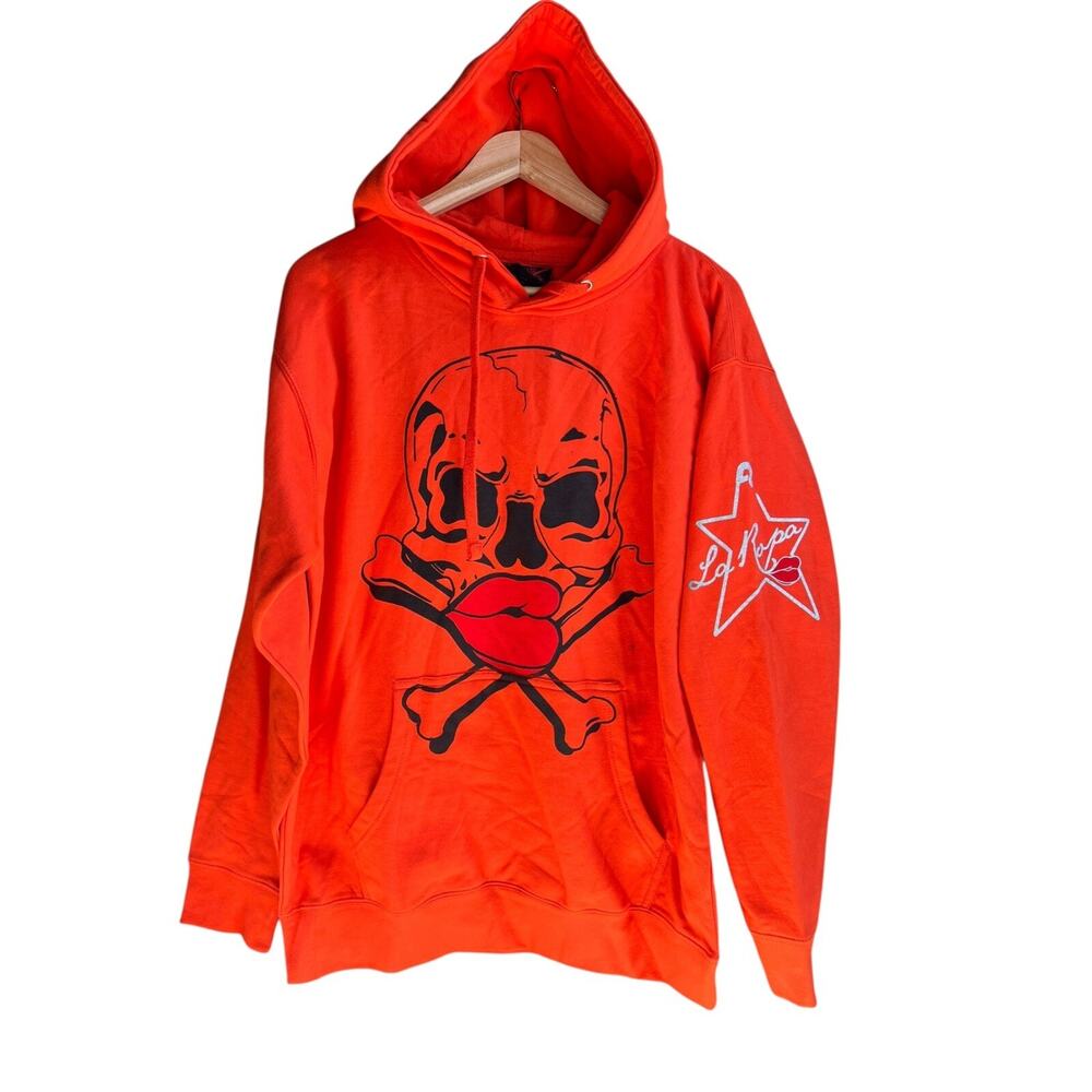 La Ropa Men's Orange Skull & Bone Rare Hooded Sweatshirt Red Size Large